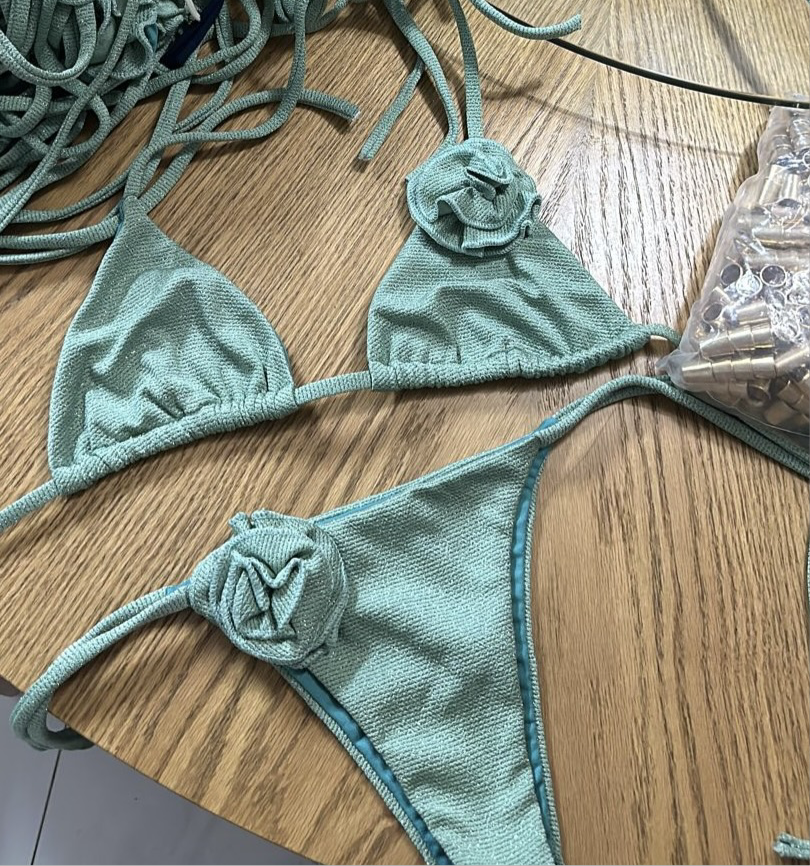 Cabana Bottom in Sea Green Lurex with Rose